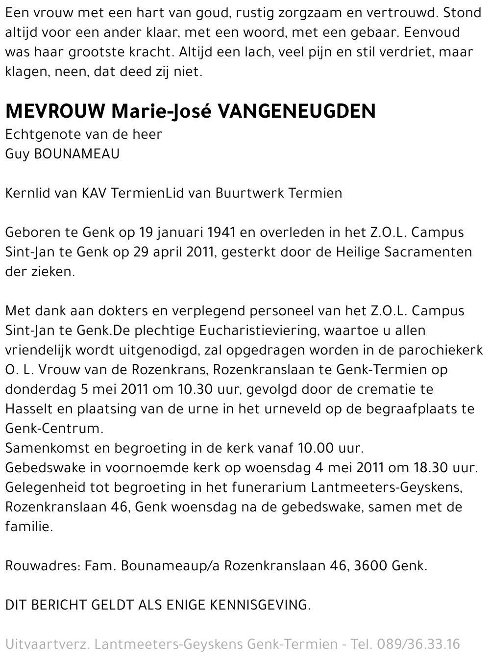 Marie-José VANGENEUGDEN