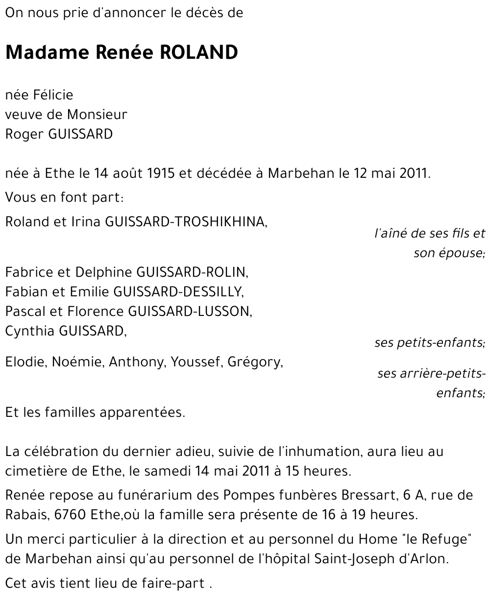 Renée ROLAND - née Félicie