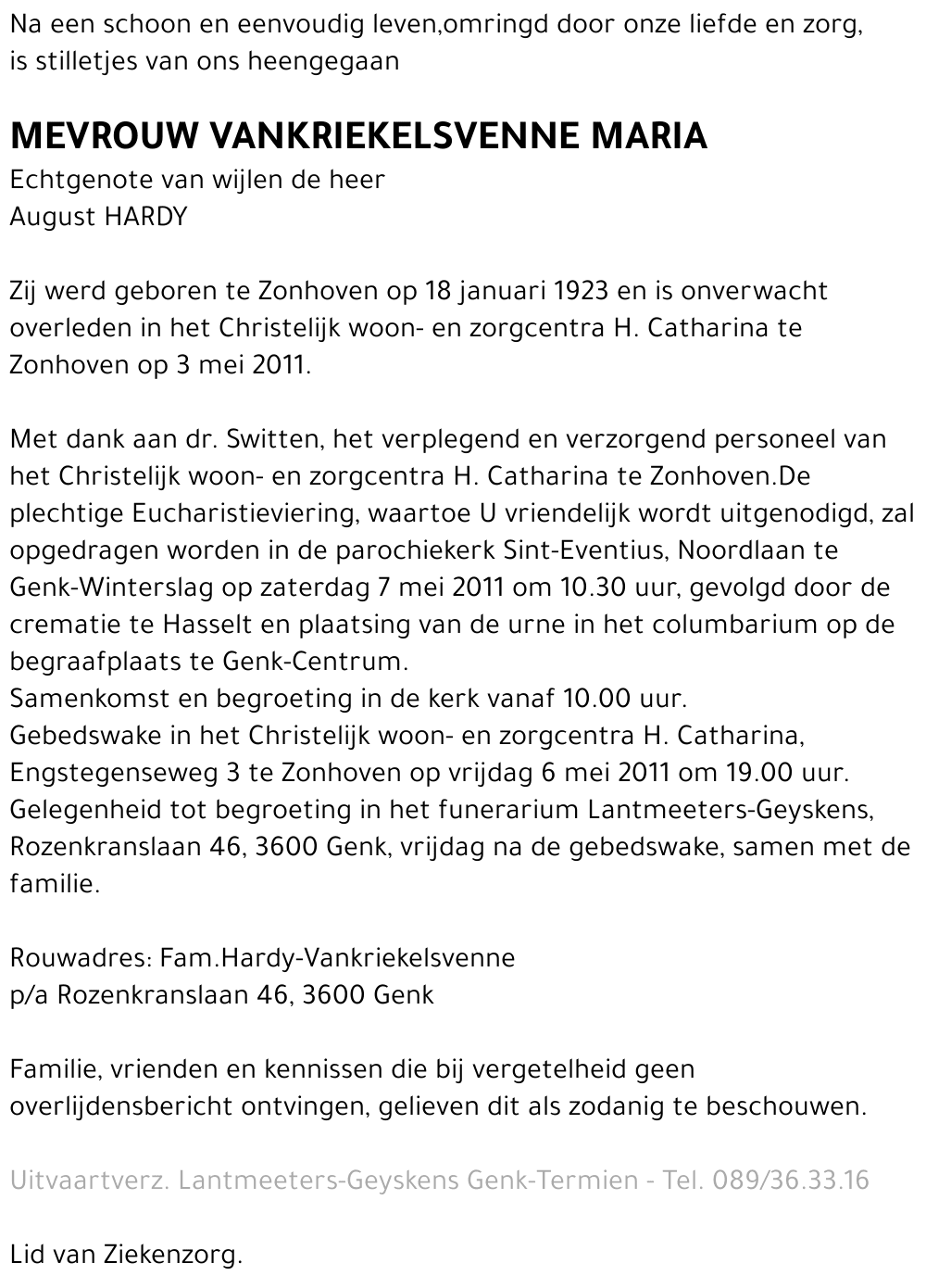 VANKRIEKELSVENNE Maria