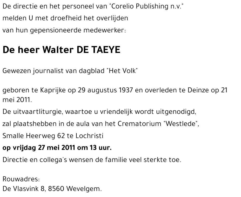 Walter DE TAEYE