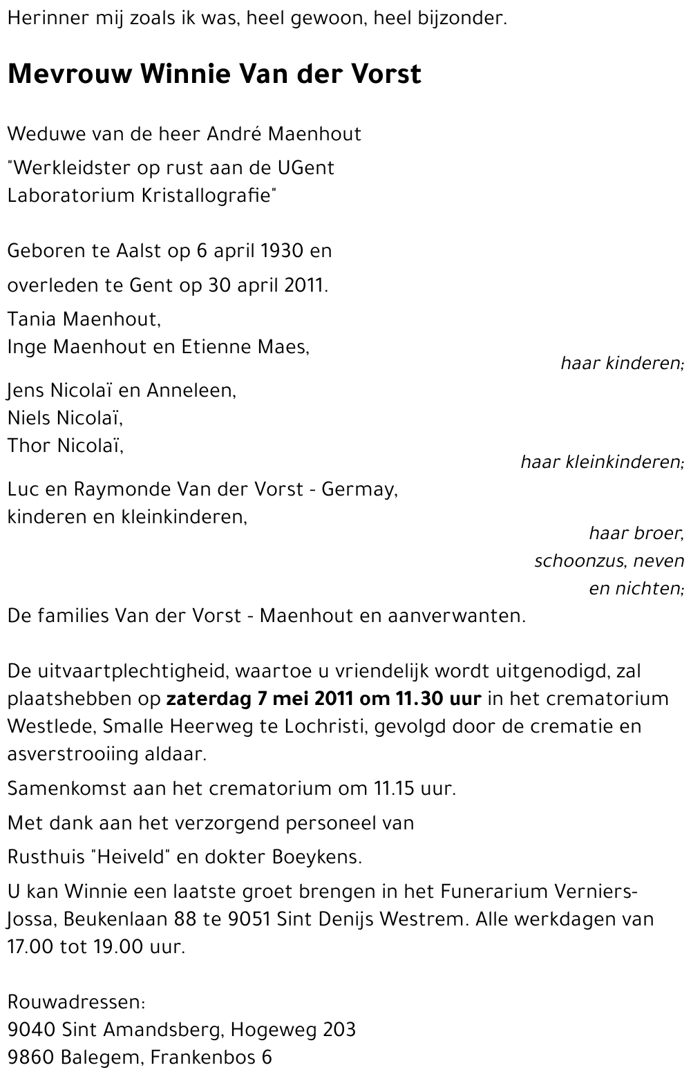 Winnie Van der Vorst