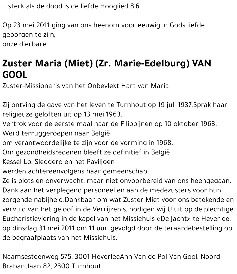 Zuster Maria (Miet) Van Gool