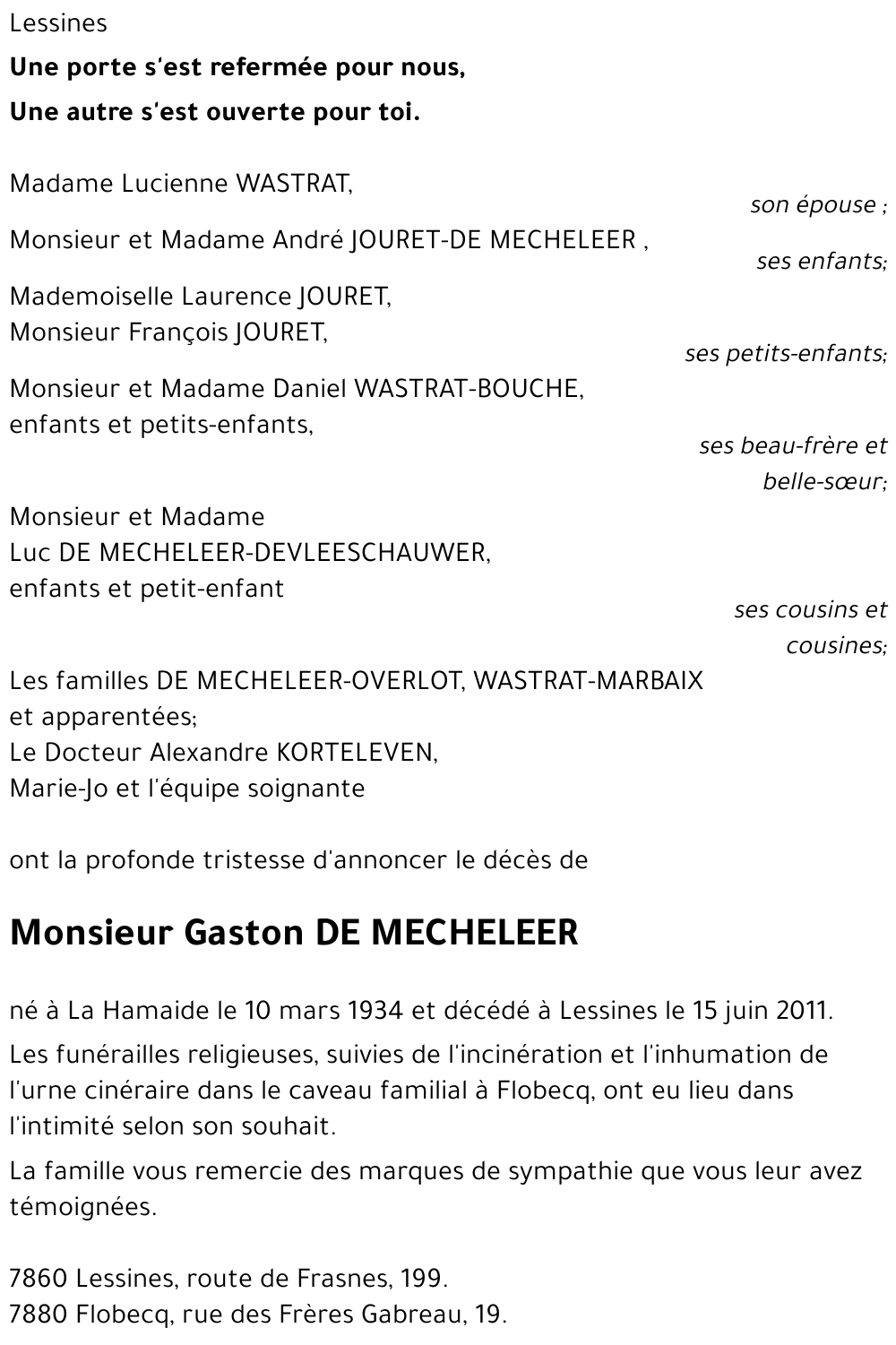 Gaston DE MECHELEER