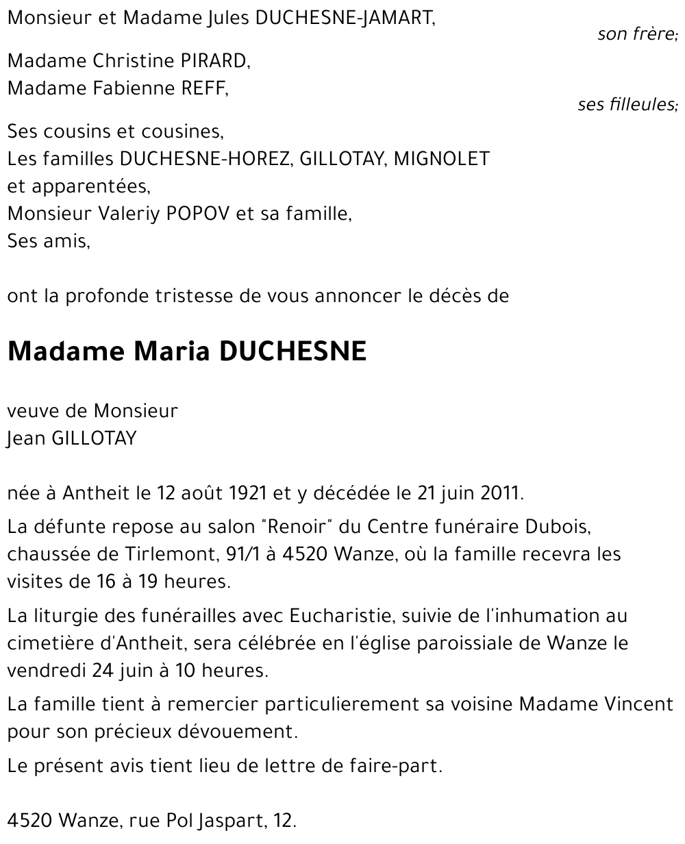 Maria DUCHESNE