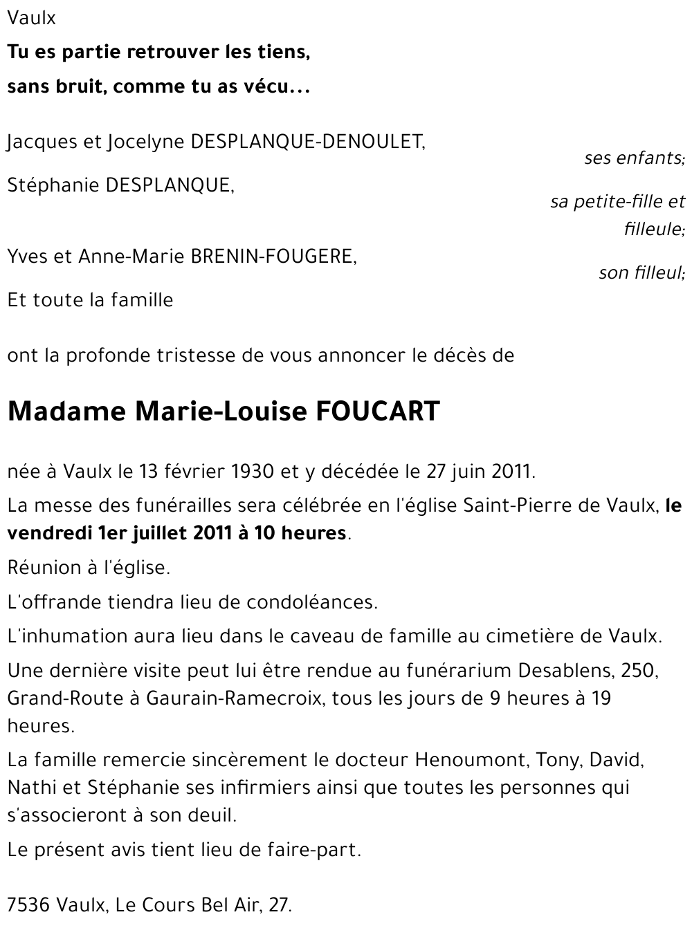 Marie-Louise FOUCART