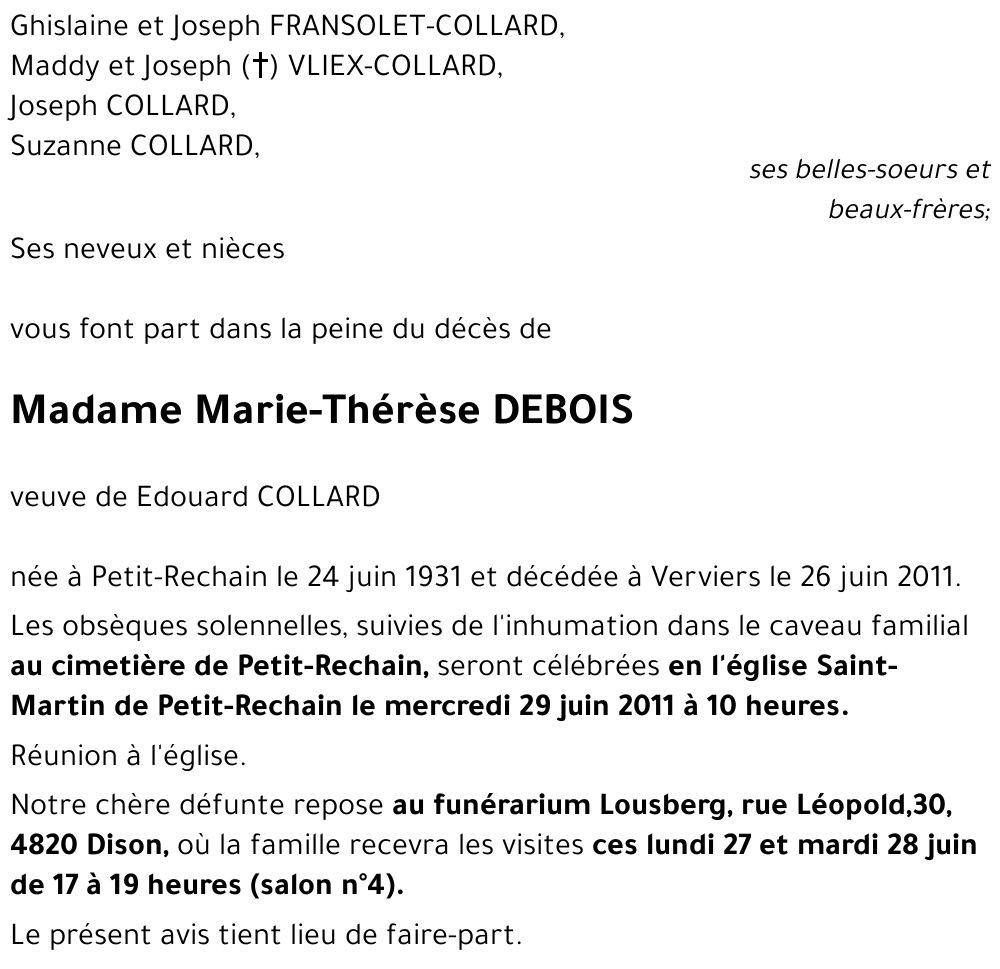 Marie-Thérèse DEBOIS