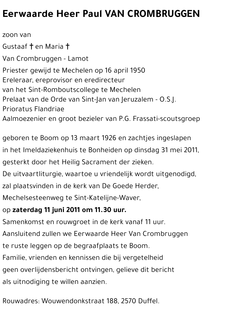 Paul VAN CROMBRUGGEN