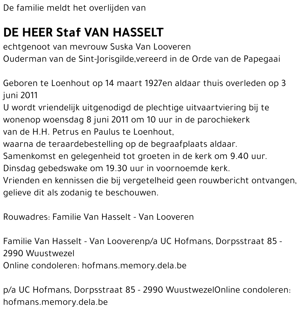 Staf Van Hasselt
