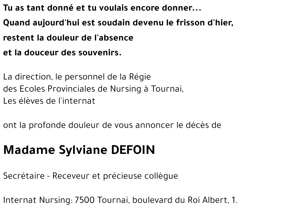 Sylviane DEFOIN