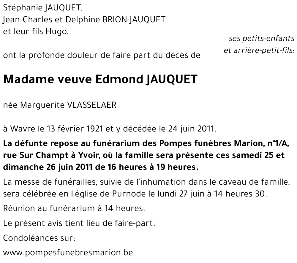 veuve Edmond JAUQUET