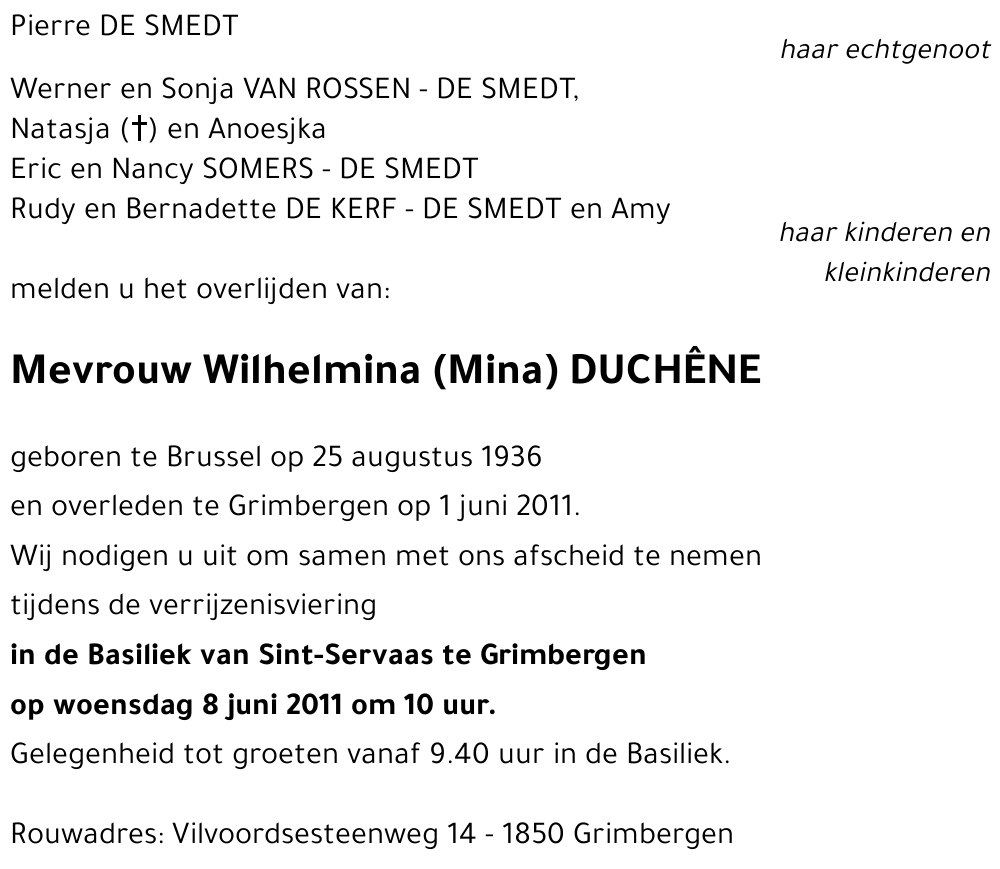 Wilhelmina (Mina) DUCHÊNE