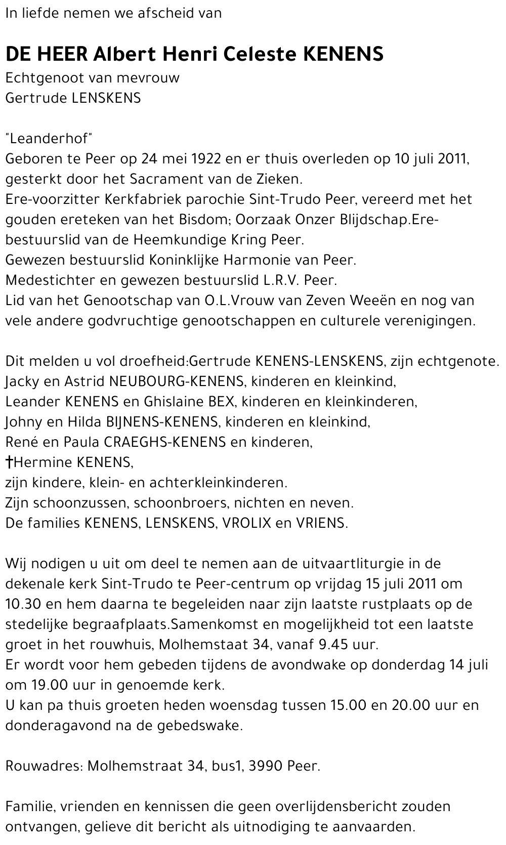 Albert Henri Celeste KENENS