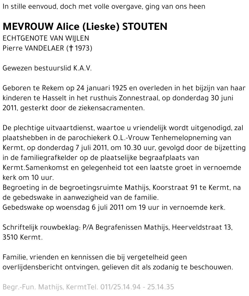 Alice (Lieske) Stouten