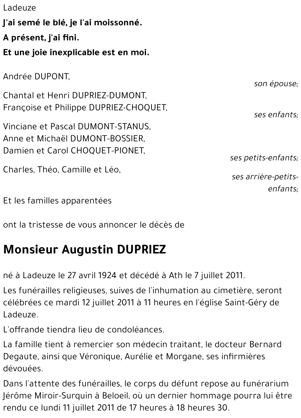 Augustin DUPRIEZ