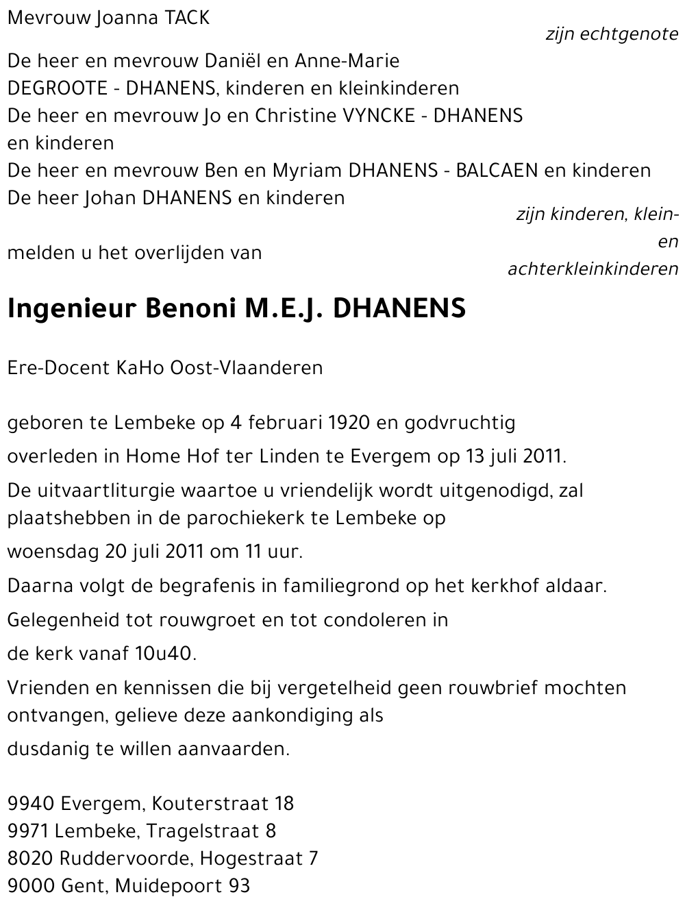 Benoni M.E.J. DHANENS
