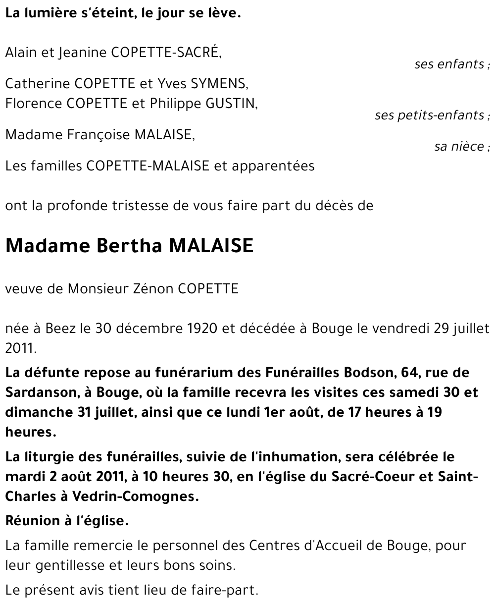 Bertha MALAISE