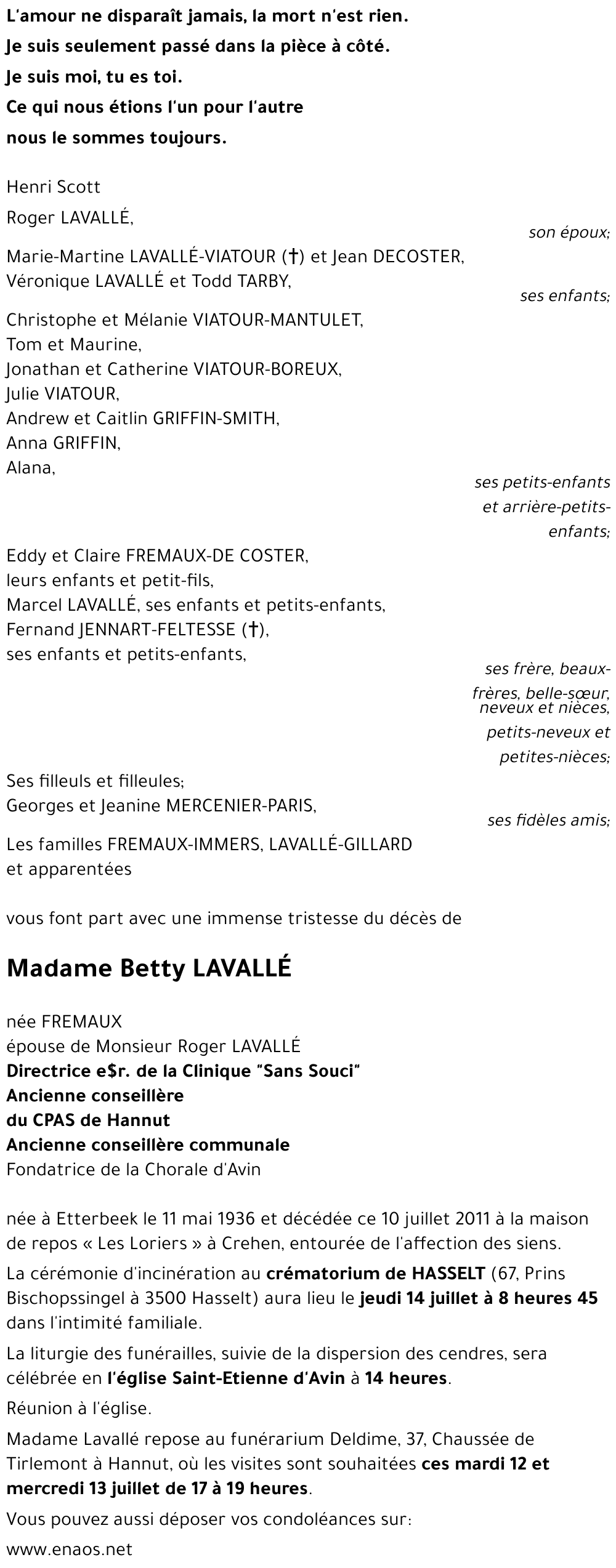 Betty LAVALLÉ née FREMAUX