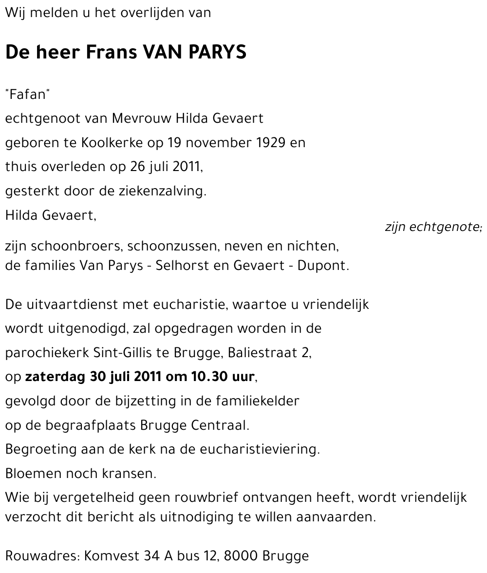 Frans VAN PARYS