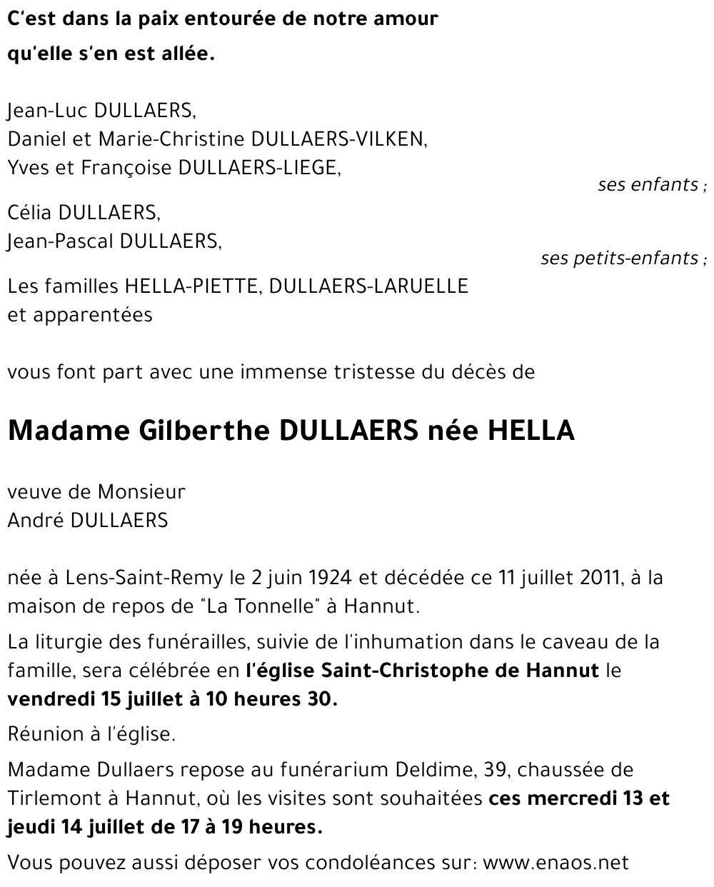 Gilberthe DULLAERS née HELLA