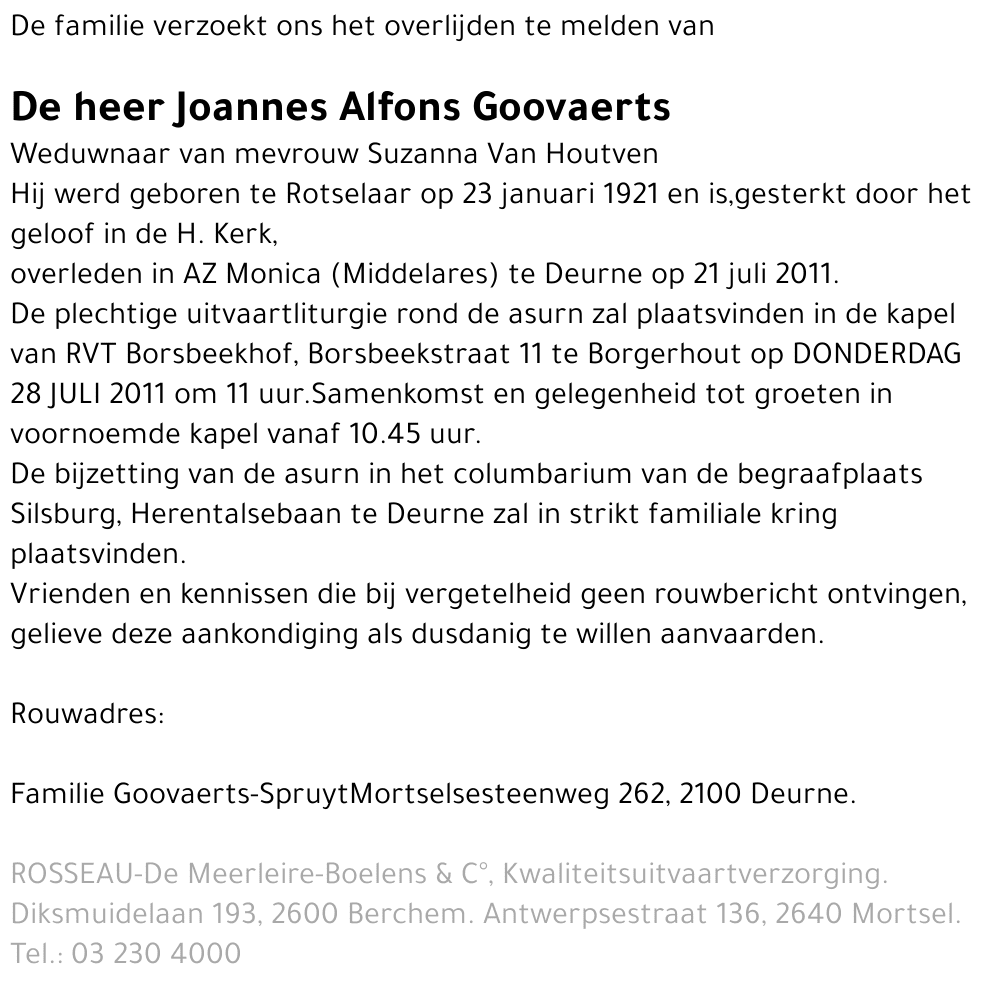 Joannes Alfons Goovaerts