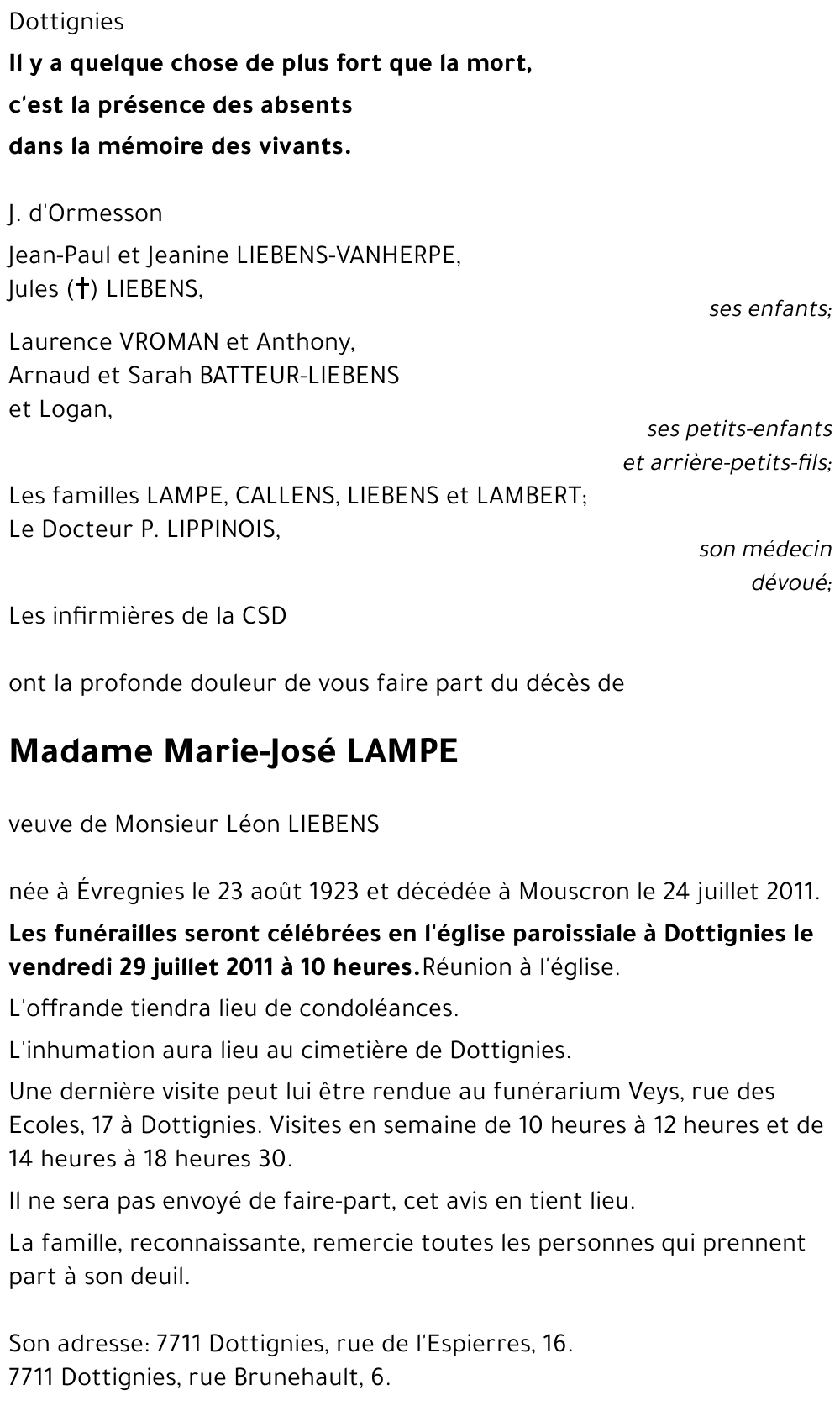 LAMPE Marie-José