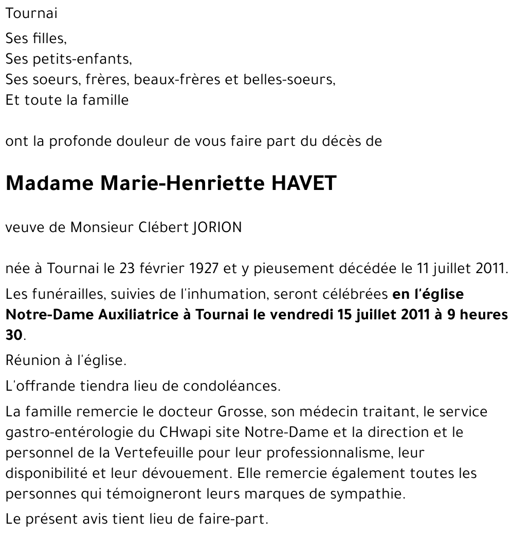 Marie-Henriette HAVET