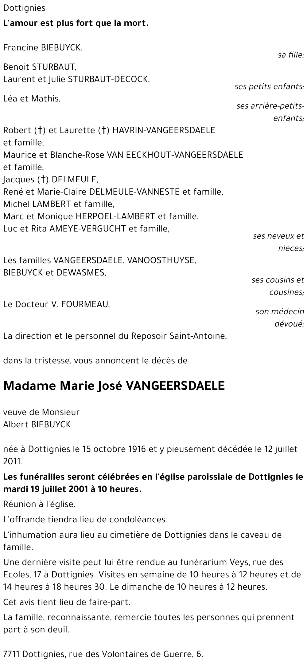 Marie José VANGEERSDAELE