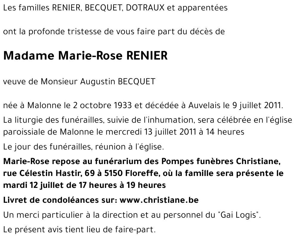 Marie-Rose RENIER