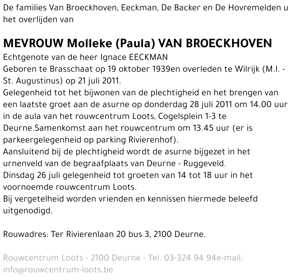 Molleke (Paula) Van Broeckhoven
