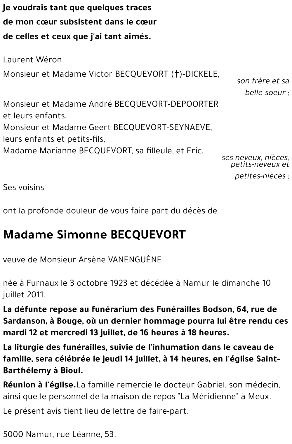 Simonne BECQUEVORT