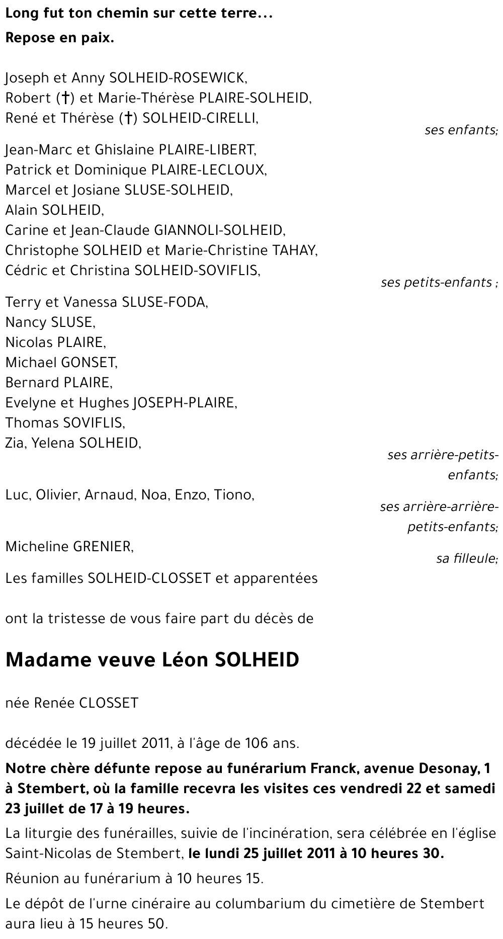 veuve Léon SOLHEID