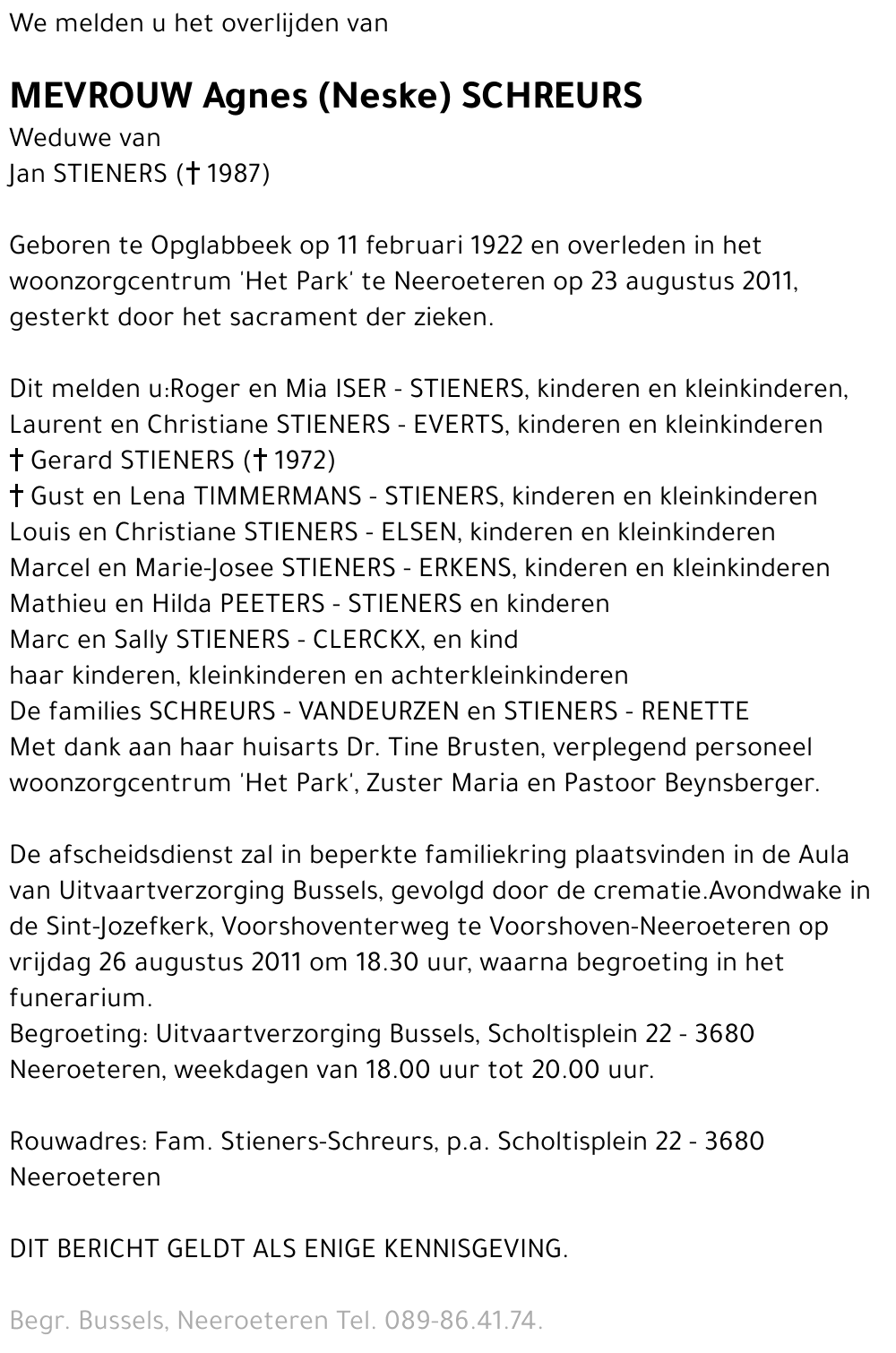 Agnes (Neske) SCHREURS