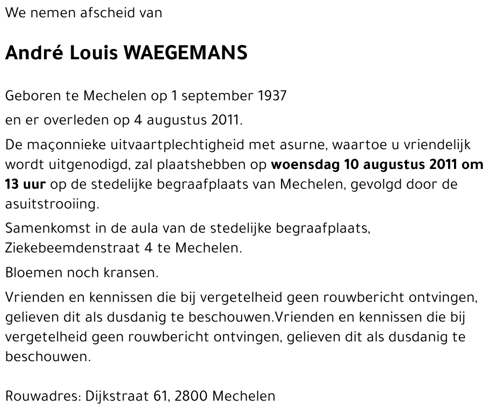 André Louis WAEGEMANS