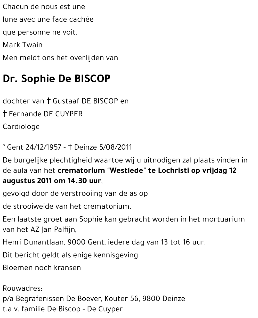 Dr. Sophie De BISCOP