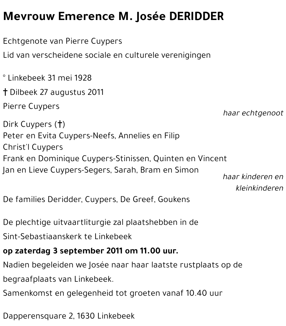 Emerence M. Josée DERIDDER