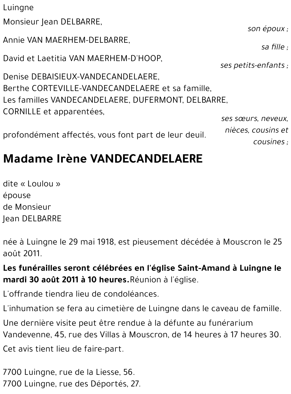 Irène VANDECANDELAERE