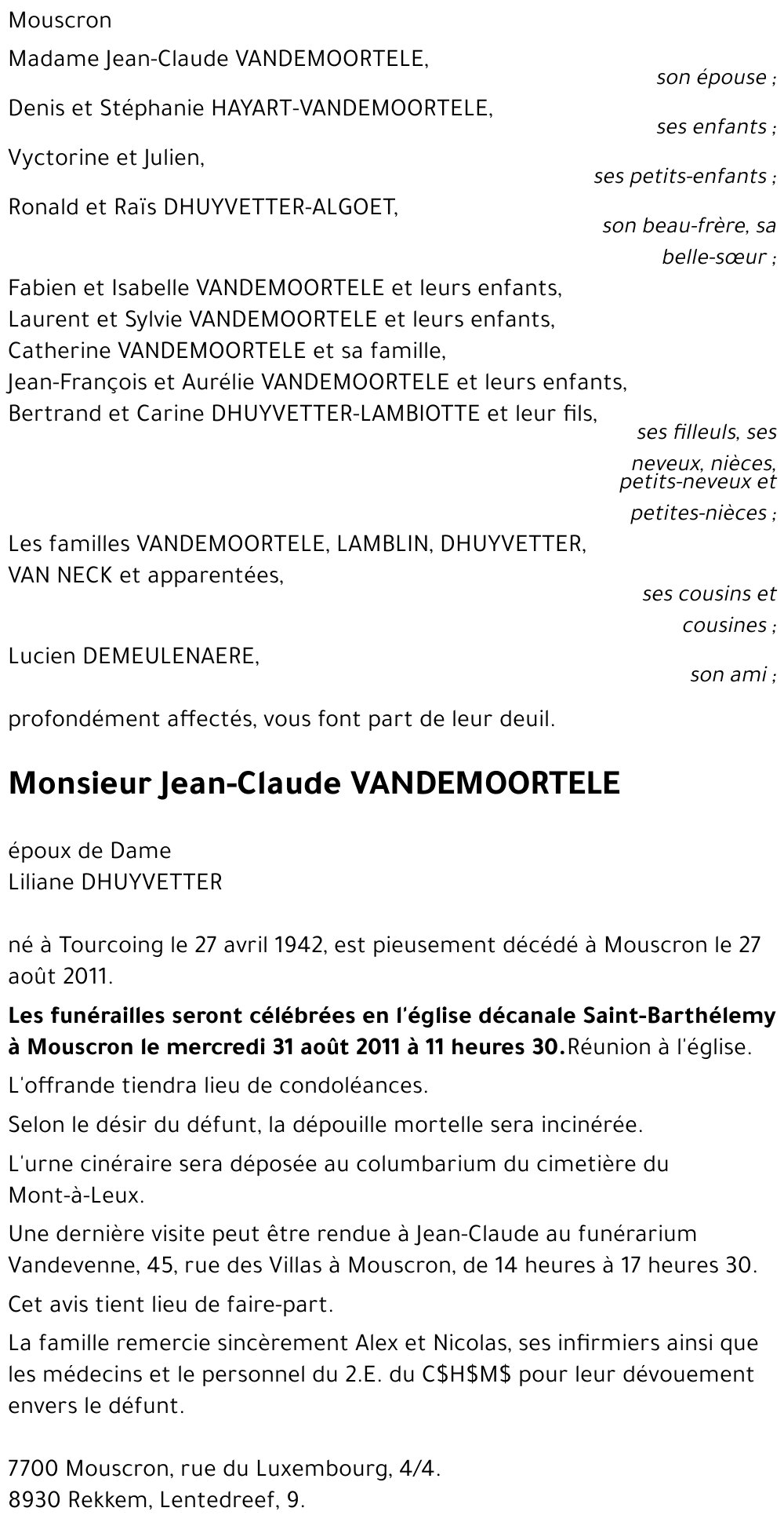 Jean-Claude VANDEMOORTELE