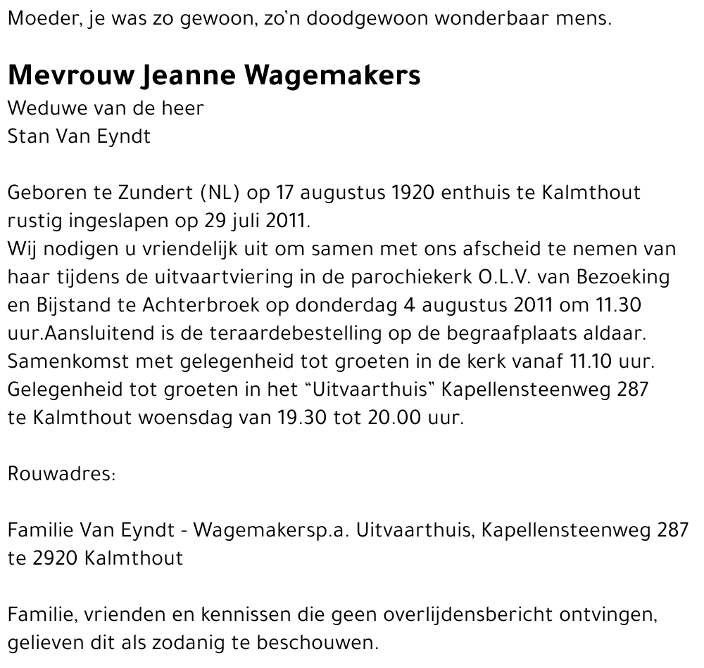 Jeanne WAGEMAKERS