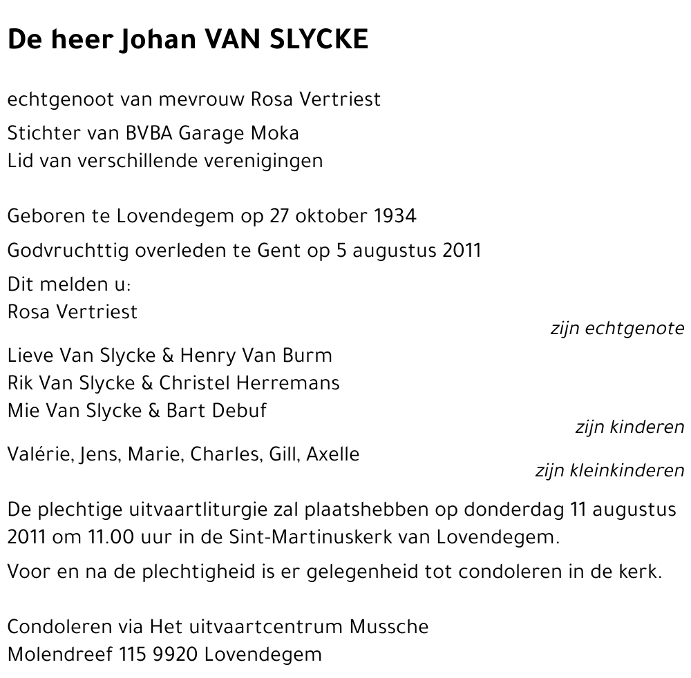 Johan VAN SLYCKE