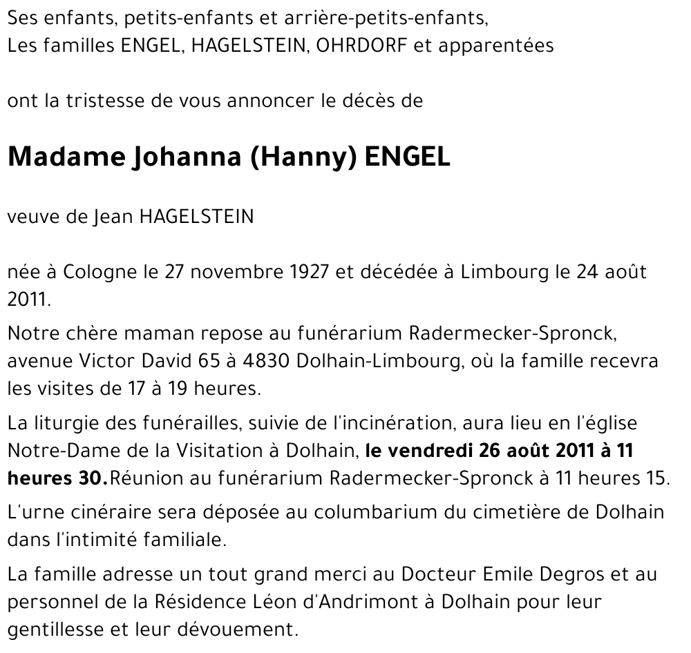 Johanna (Hanny) ENGEL