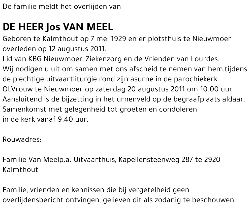 Jos VAN MEEL