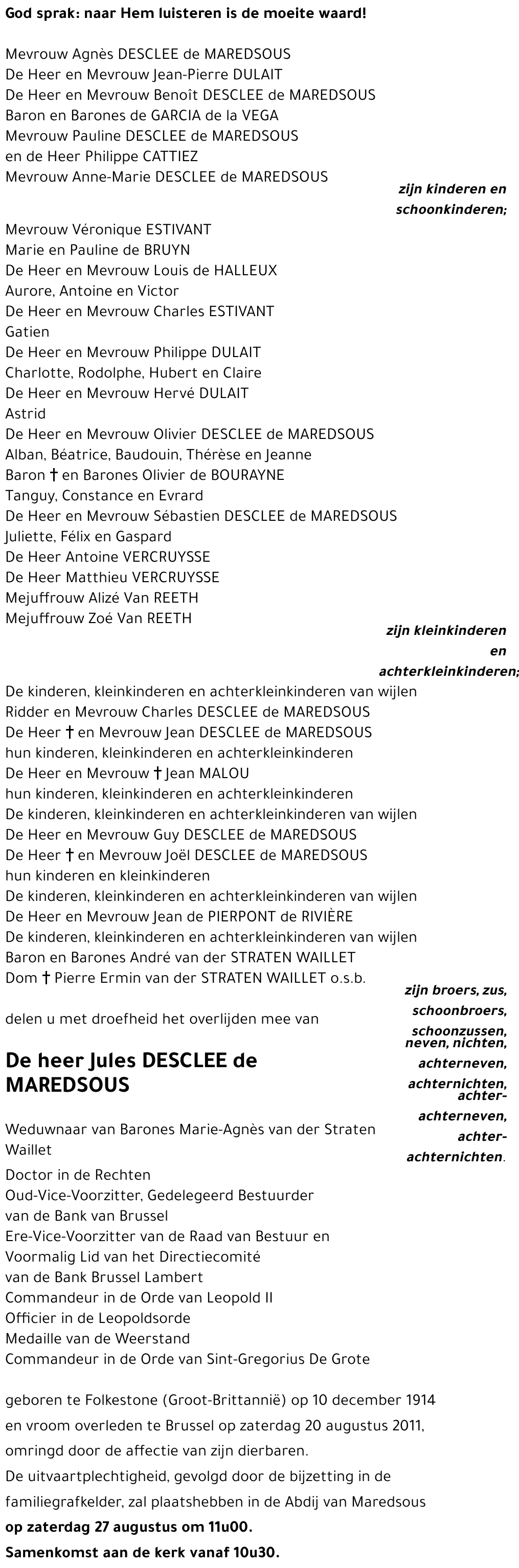 Jules DESCLEE de MAREDSOUS