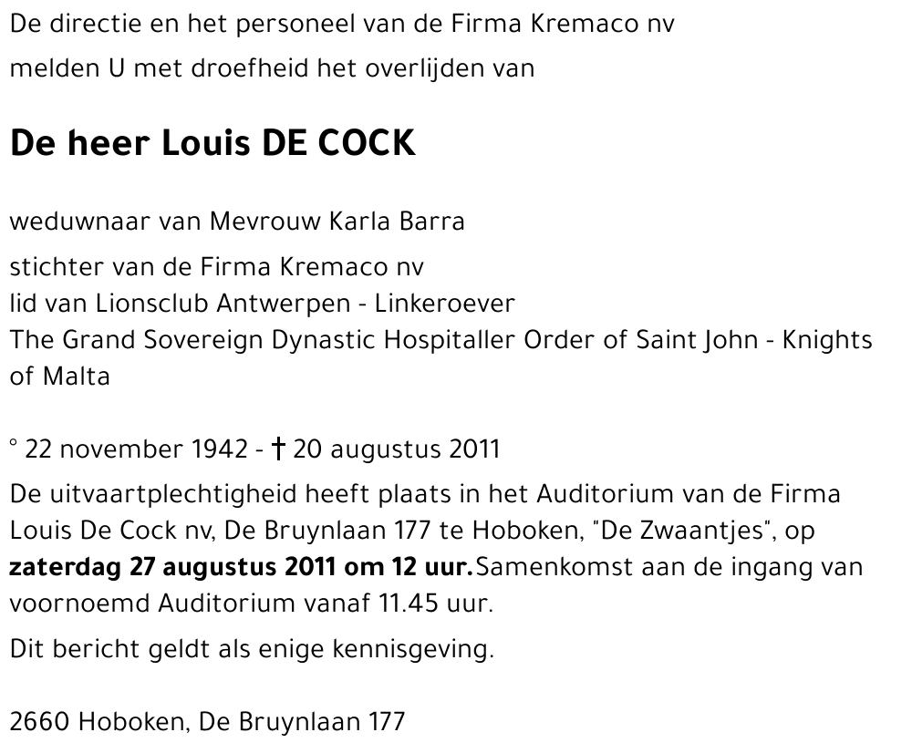 Louis DE COCK