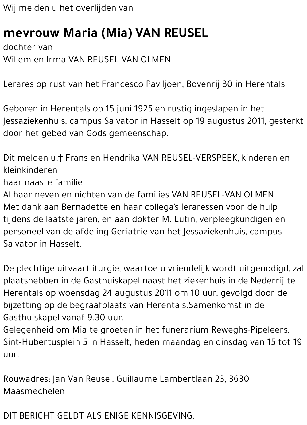 Maria (Mia) Van Reusel