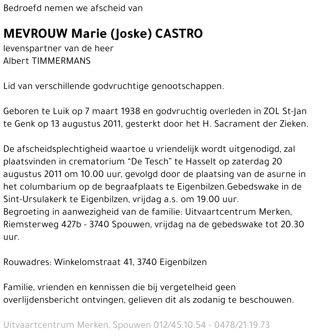 Marie (Joske) Castro