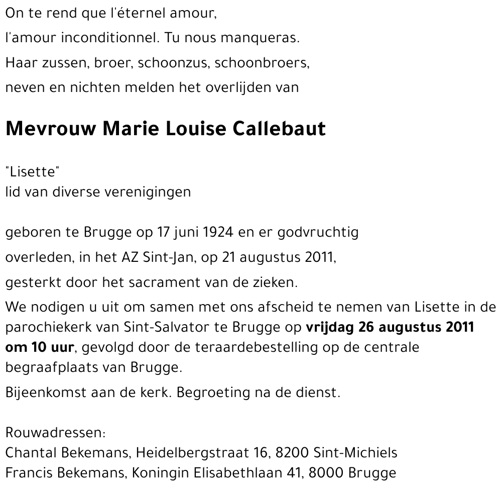 Marie Louise Callebaut