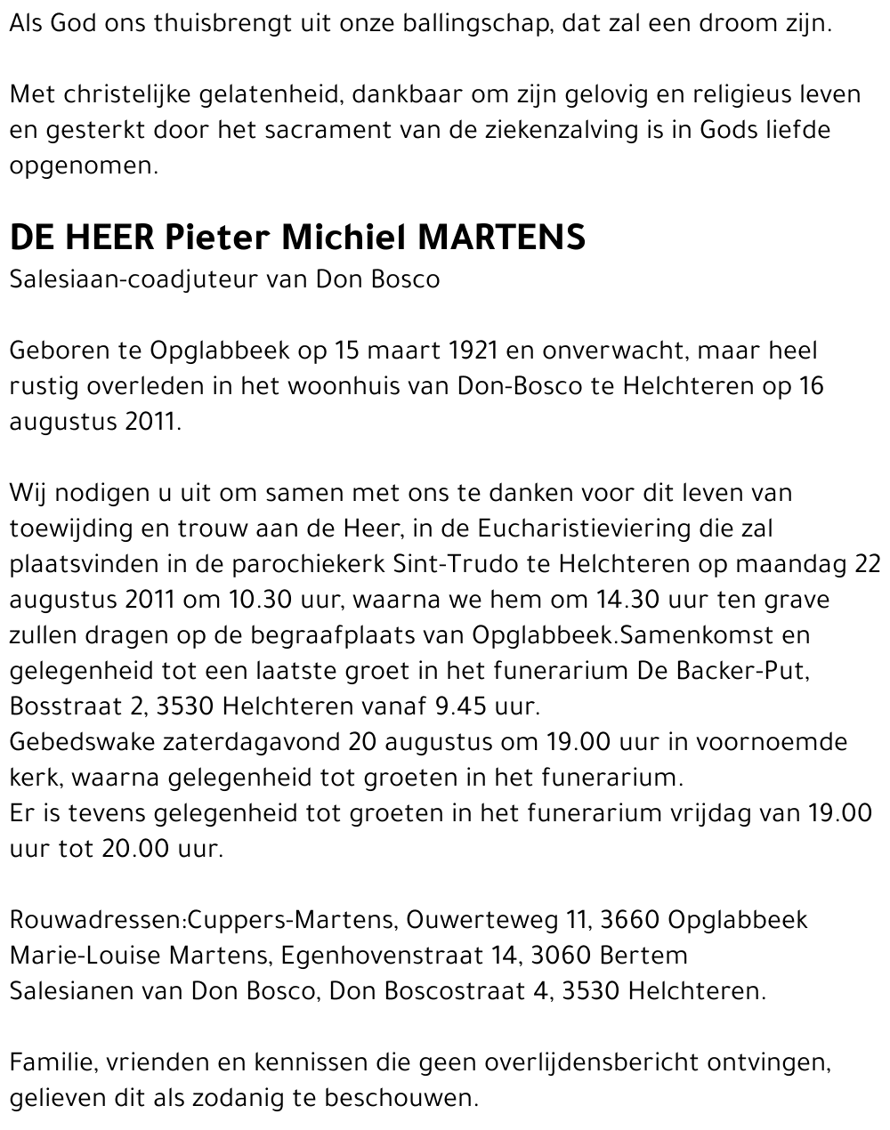 Pieter Michiel MARTENS