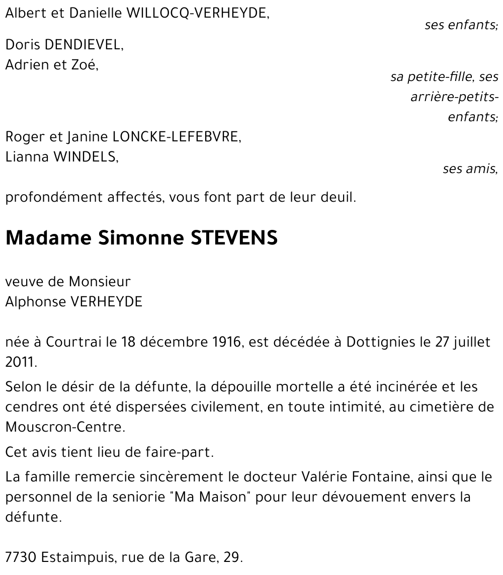 Simonne STEVENS