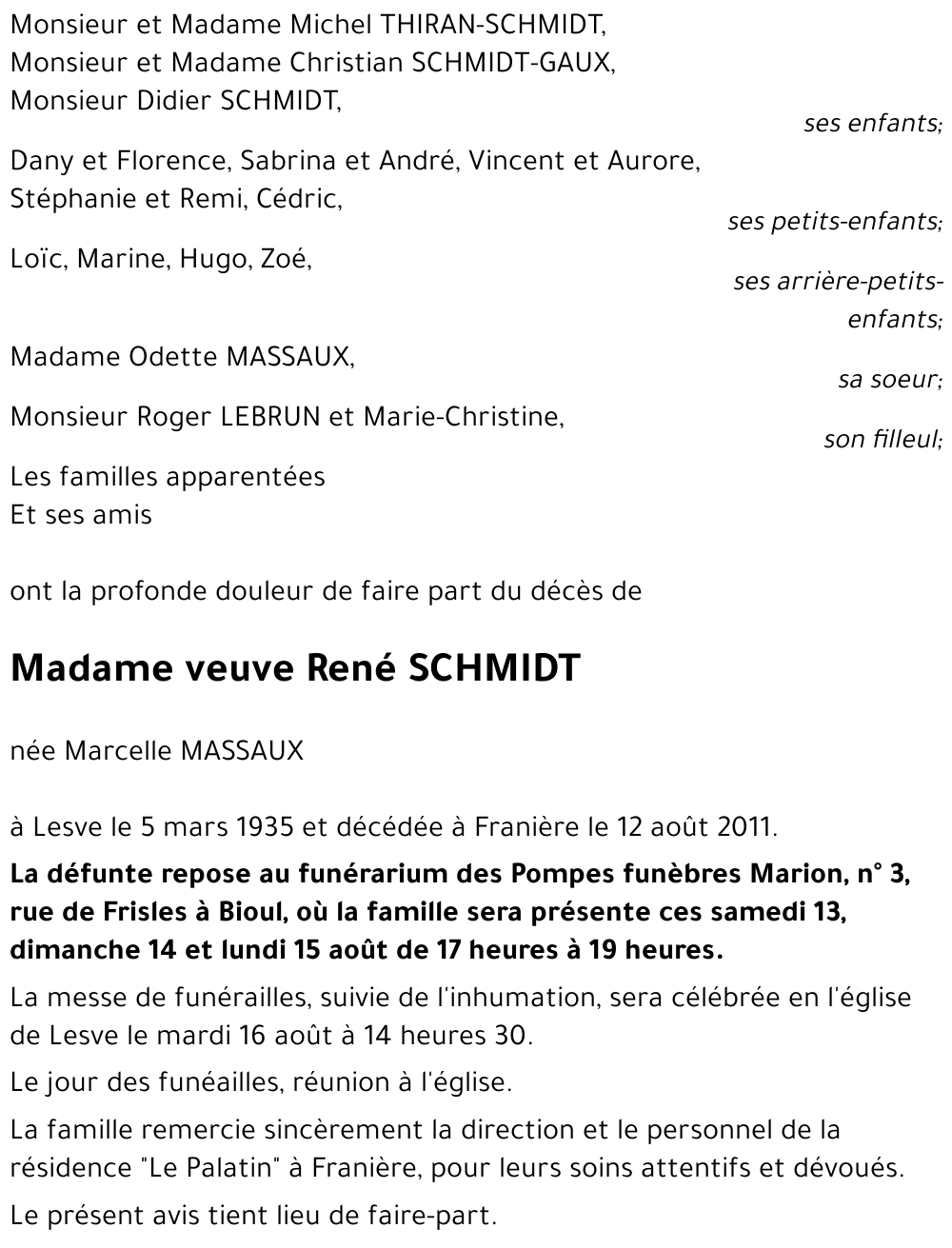 veuve René SCHMIDT