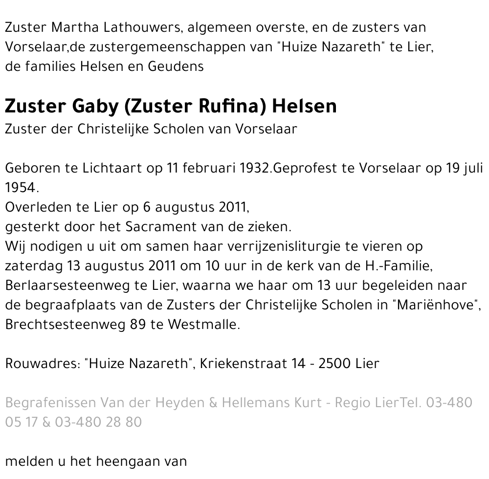 Zuster Gaby Helsen